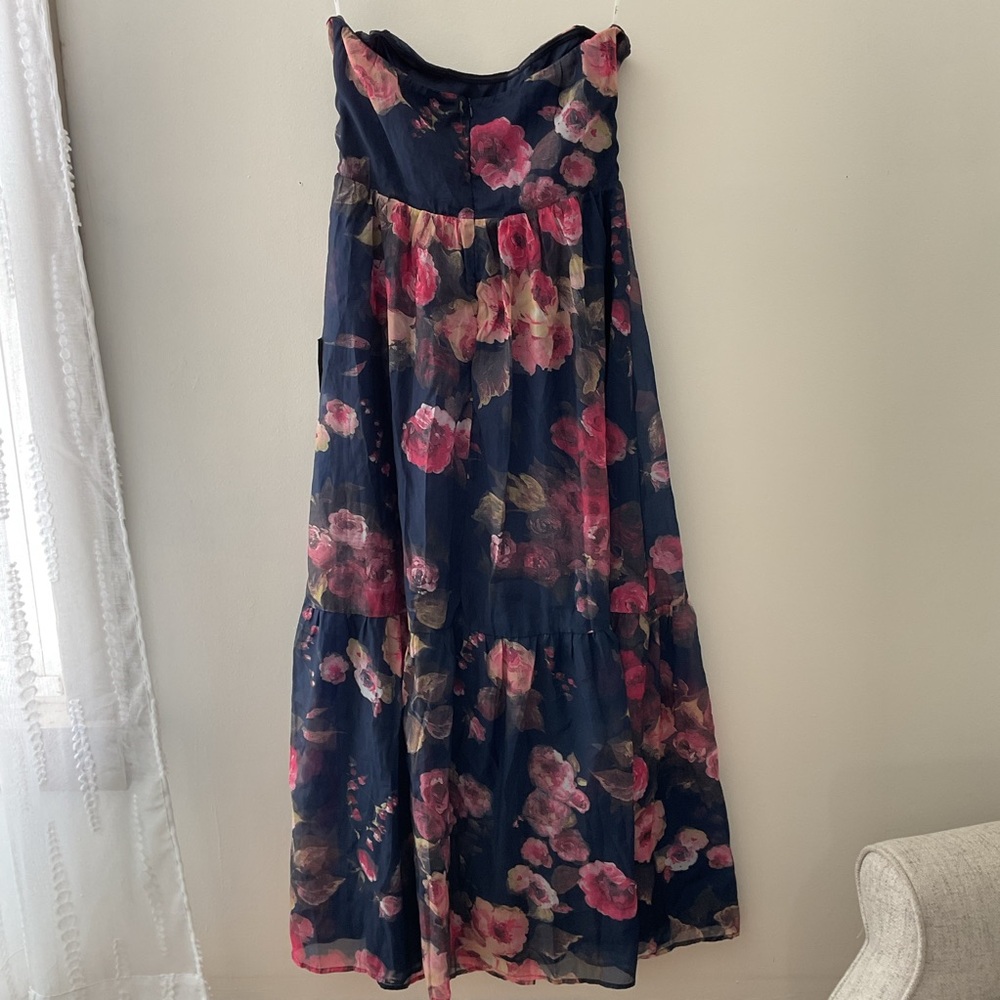 Lulu's Navy Strapless Floral Maxi Dress with Pink Blooms - Picture 7 of 15